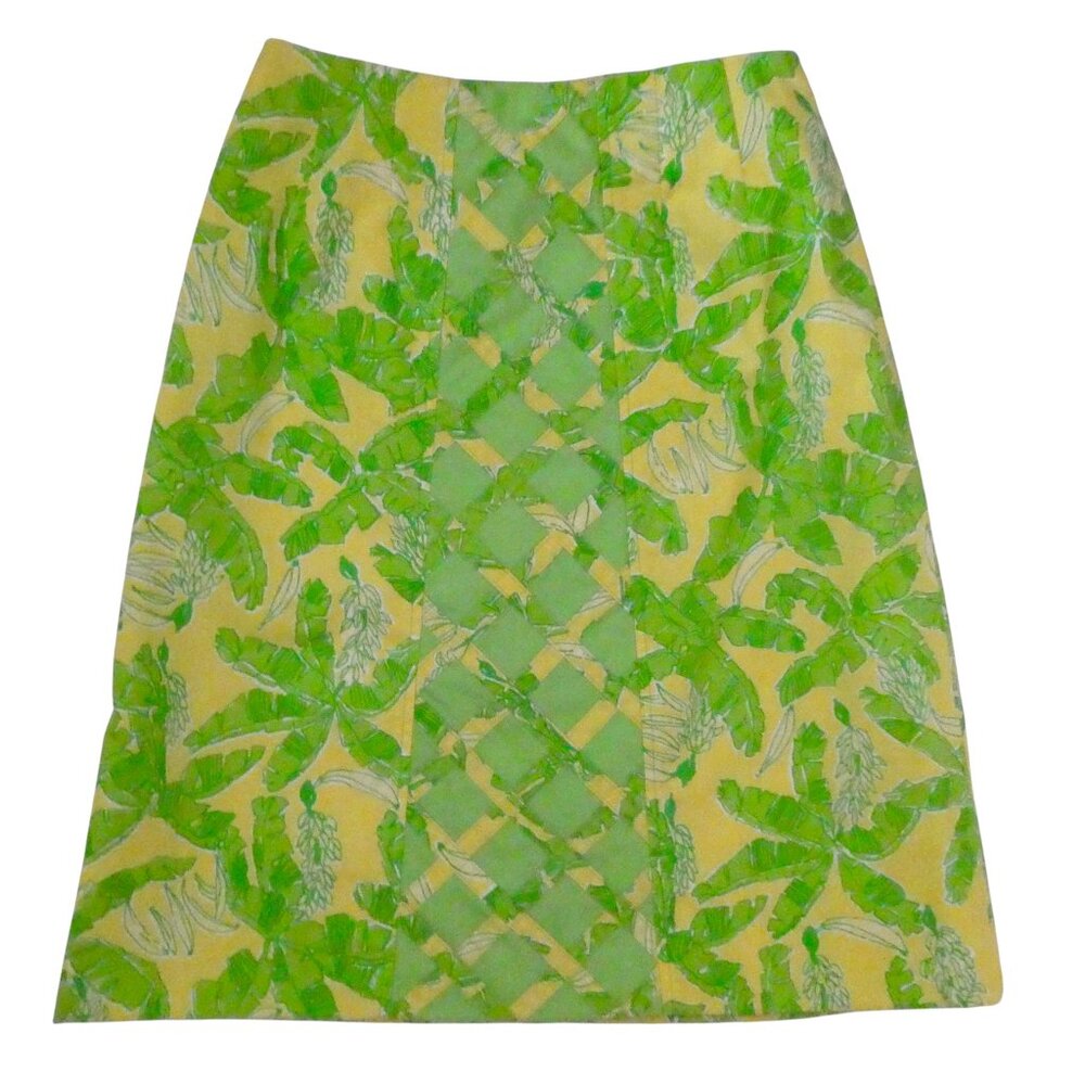 vtg THE LILLY Pulitzer Palm print A line skirt sz 10 green yellow